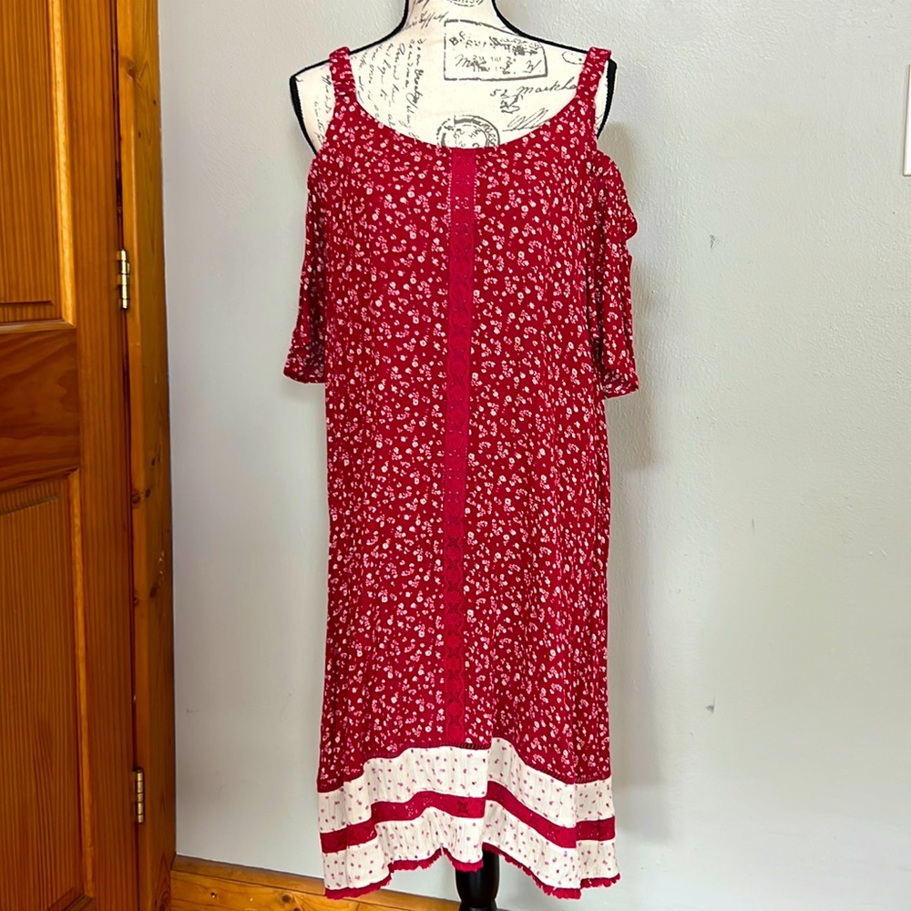Democracy Women’s Red & Cream Dress ~ Size L